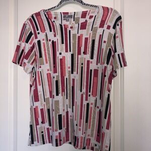 JM Collection Top Petites Large Multicolored Stretch Knit Short Sleeve Easy Care